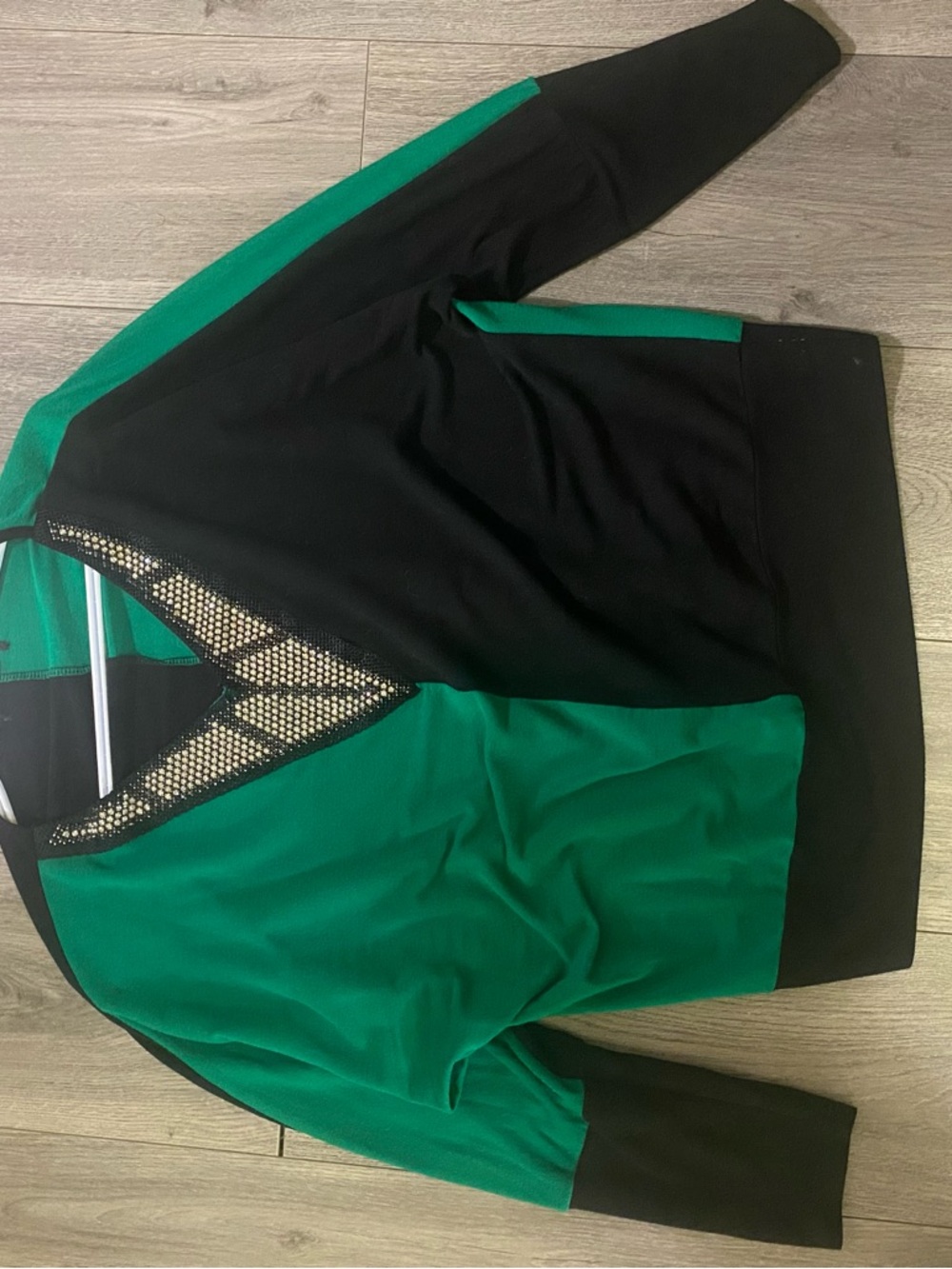 Green and Black Colorblock V-Neck Top